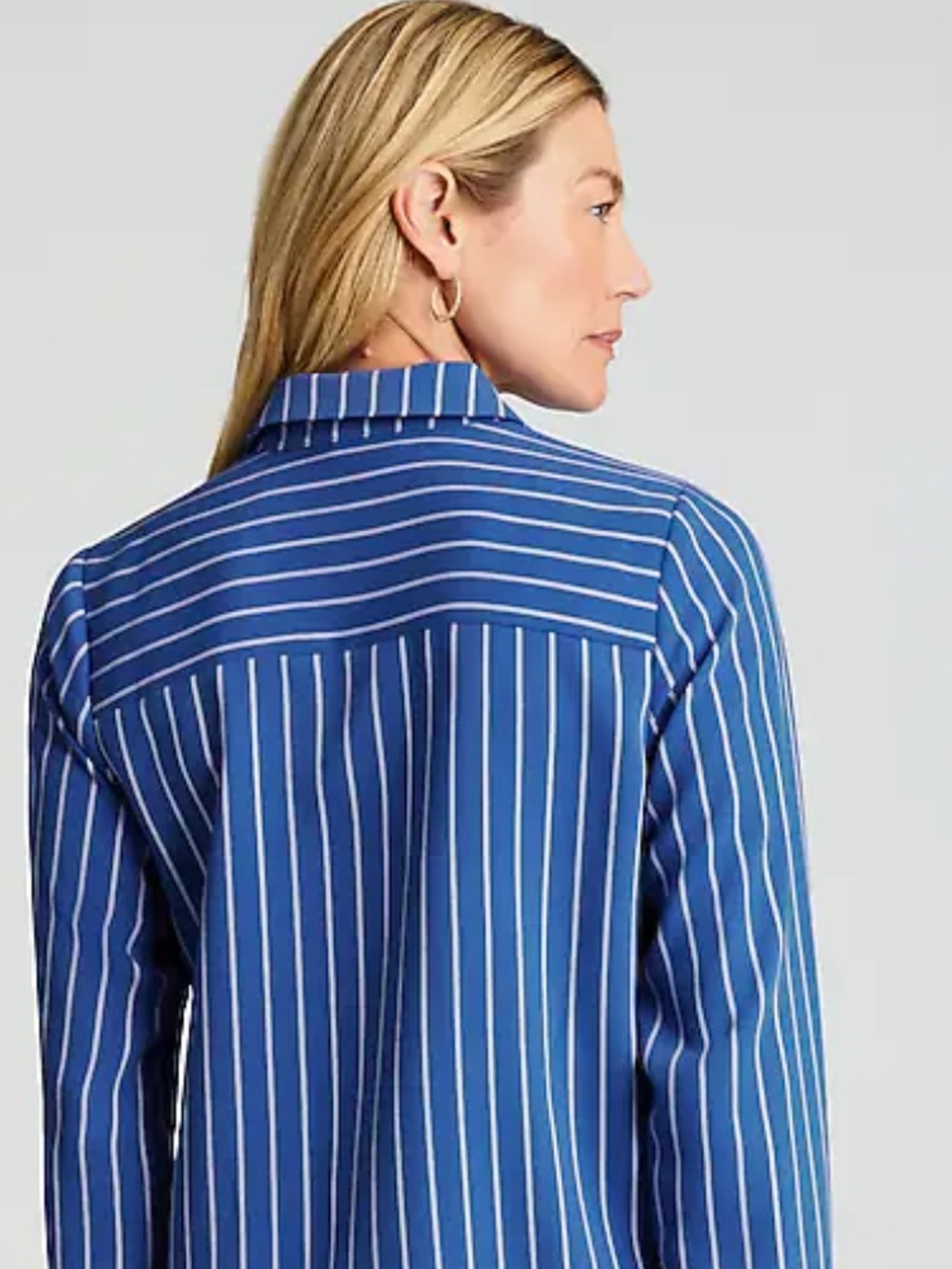 J. JILL BLUE OPAL DUAL PIN STRIPE WEAREVER EASY-CARE SATIN BUTTON FRONT SHIRT - Picture 3 of 11